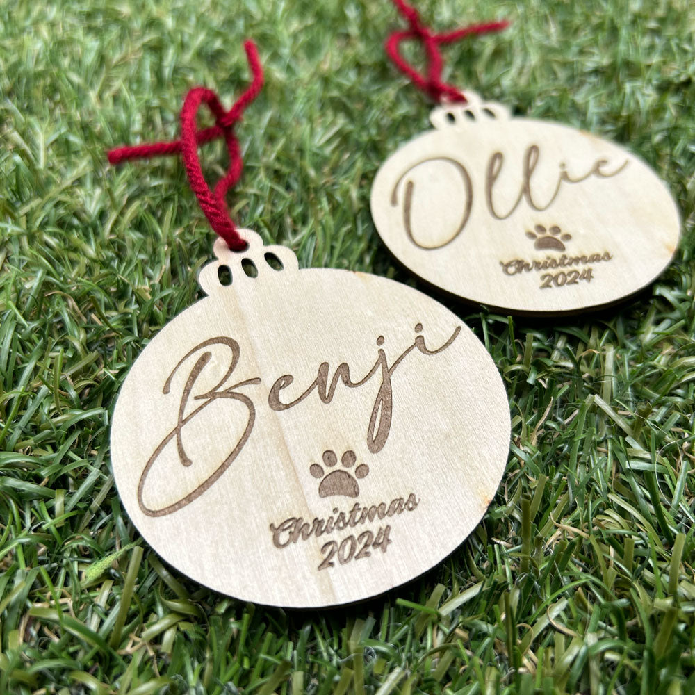 Custom Pet Name Christmas Wood Ornament - Bauble