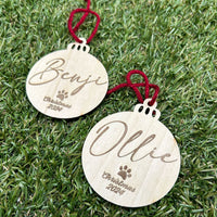 Custom Pet Name Christmas Wood Ornament - Bauble