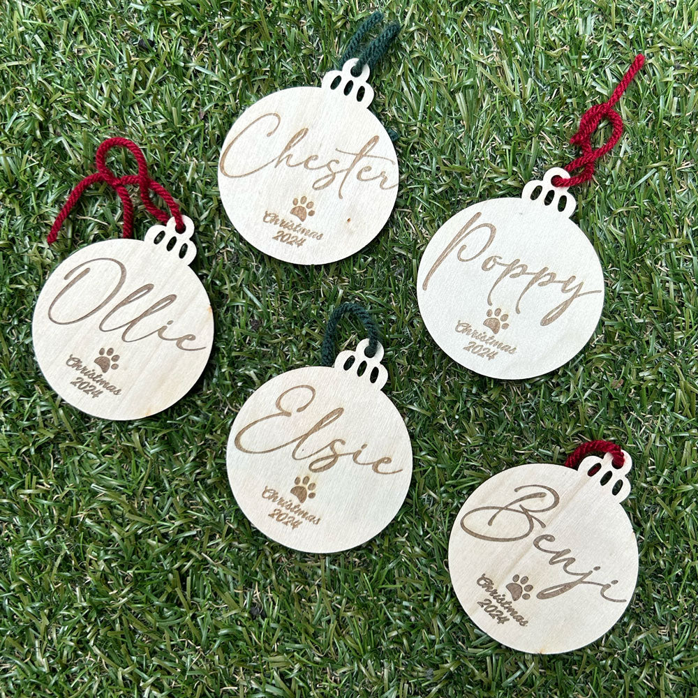 Custom Pet Name Christmas Wood Ornament - Bauble