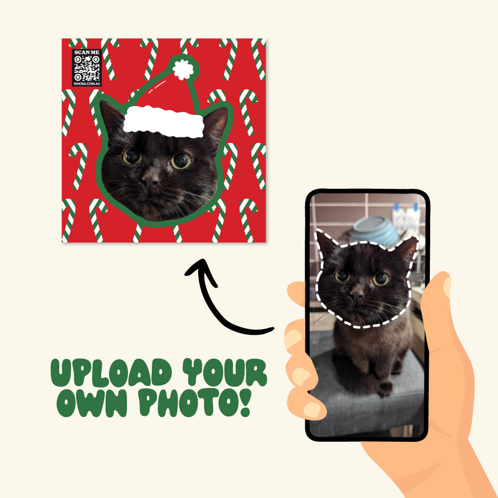 Red Candy Cane Custom Cat Sticker  - Christmas Collection