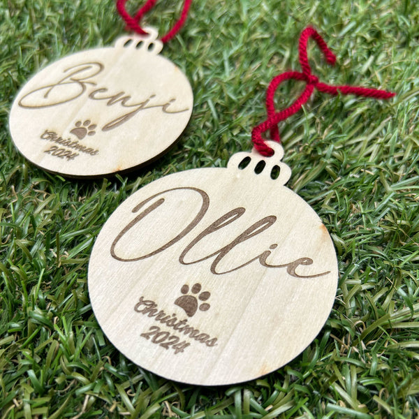 Custom Pet Name Christmas Wood Ornament - Bauble